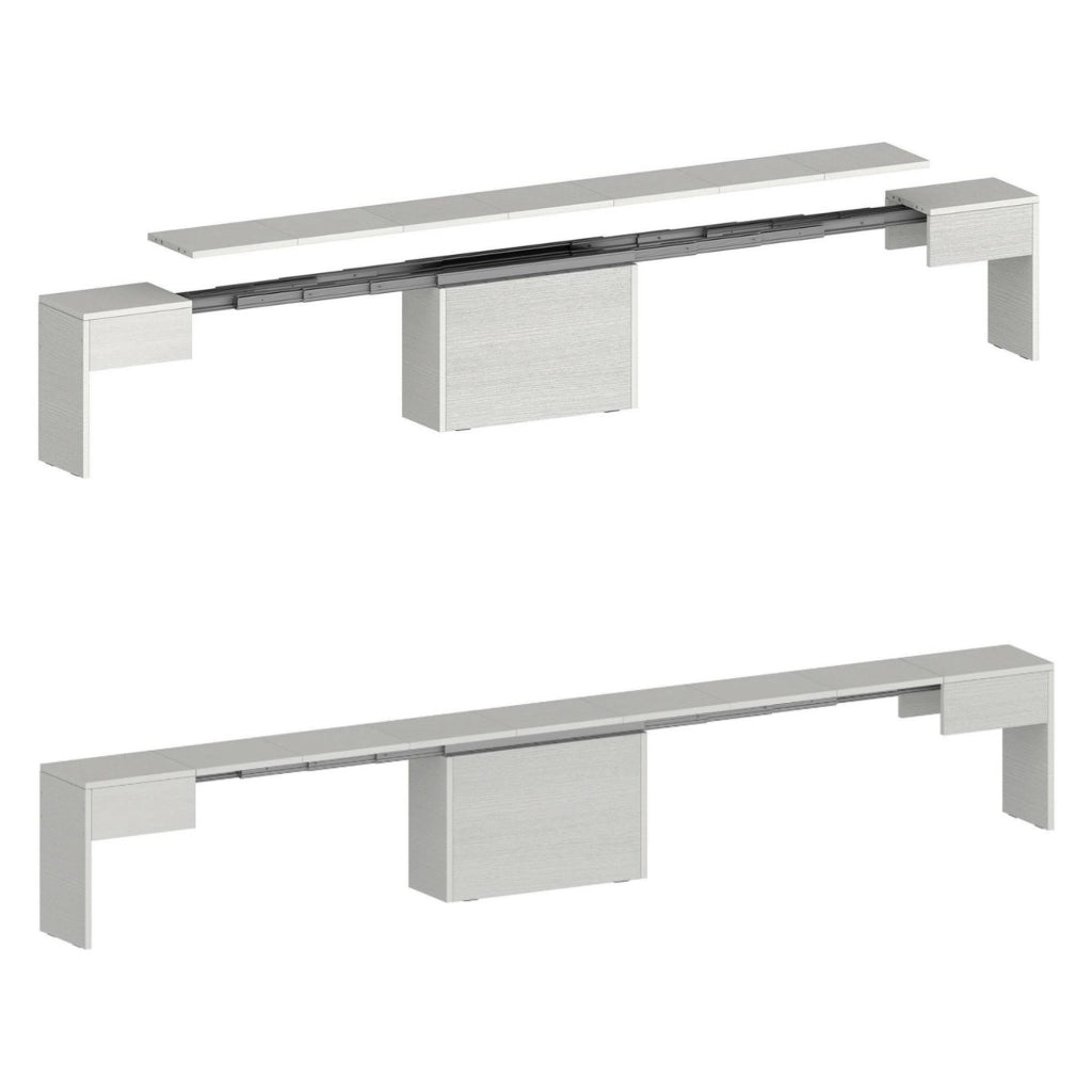 Panca Yutu, Seduta per tavolo da pranzo, Panca singola allungabile, 290x25h45 cm, Bianco