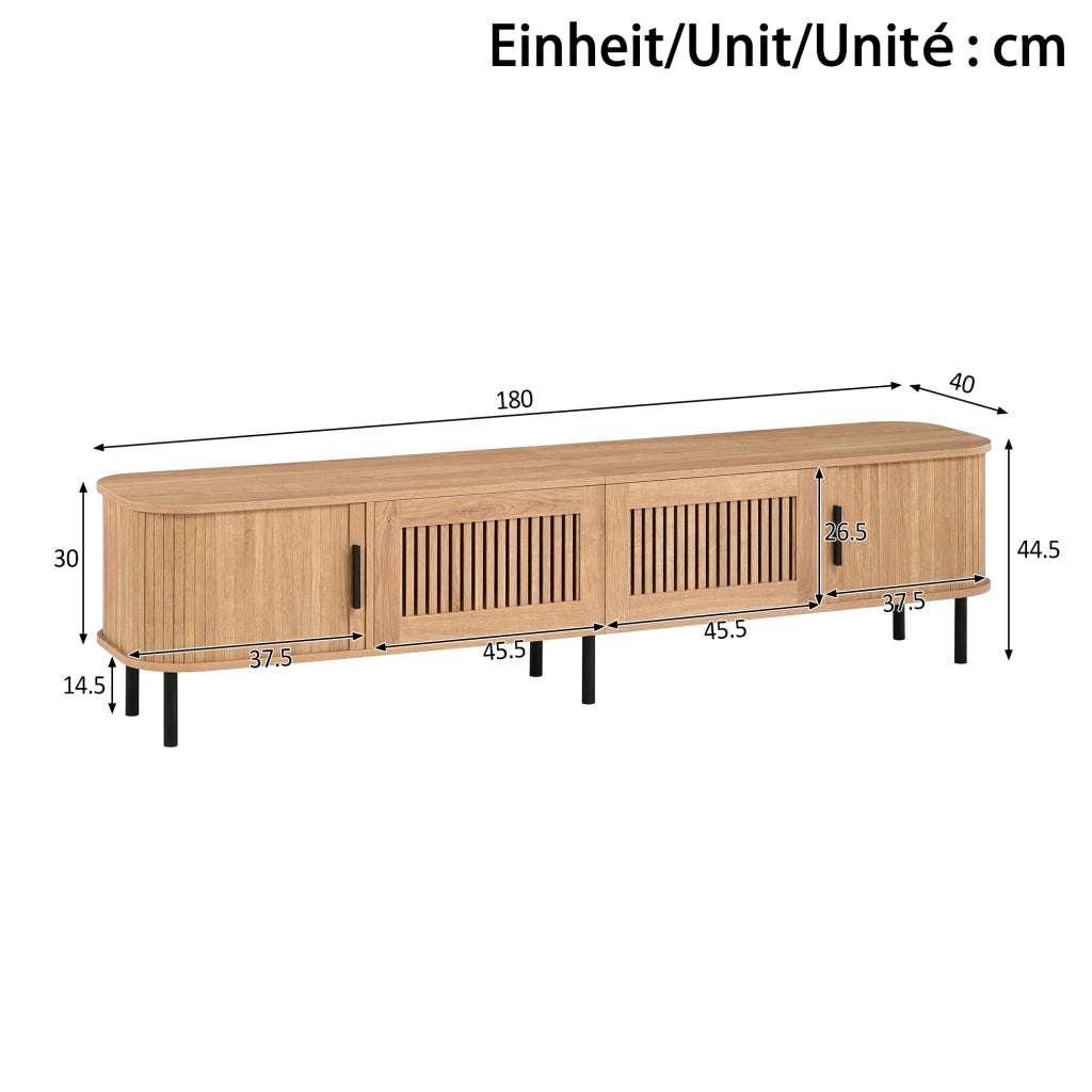 Mobile TV con LED APP 180 cm; angoli arrotondati; in MDF e PB; naturale