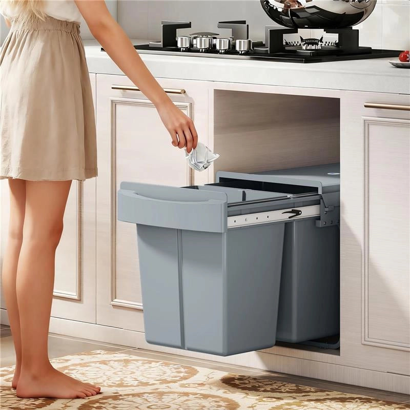 PATTUMIERA ESTRAIBILE SOTTOLAVELLO PER DIFFERENZIATA CON 2 SECCHI DA 20L, 52X33.5X41 CM, GRIGIO