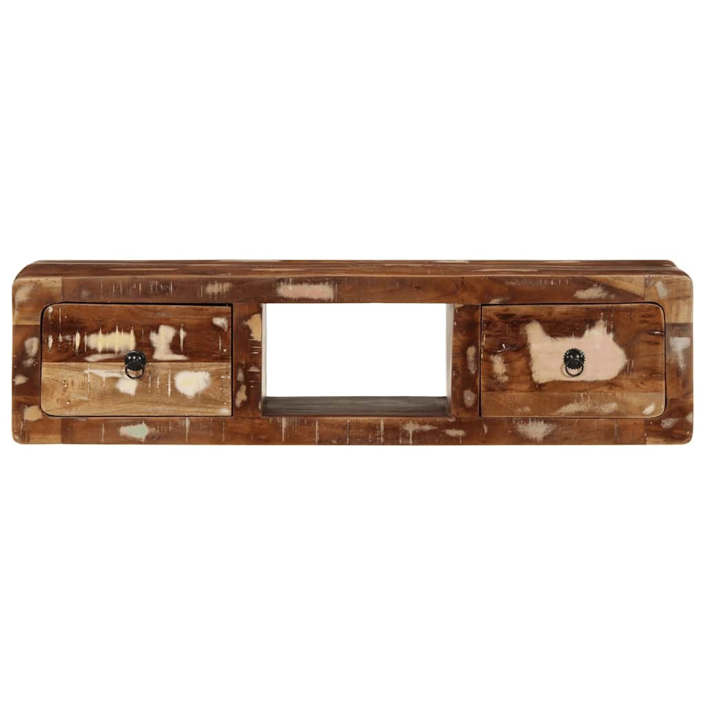 Mobile TV da parete 100 x 32 x 25 cm design salvaspazio con 2 cassetti stile vintage realizzato in legno marrone di recupero 02_0058067