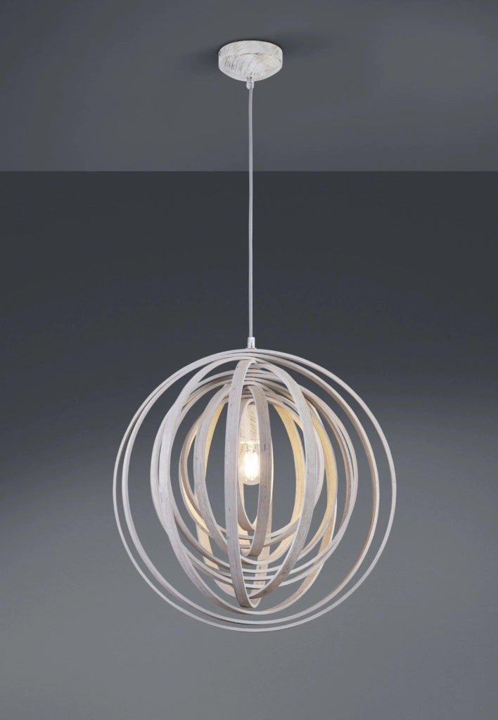 BOOLAN SOSPENSIONE SFERA CERCHI DI LEGNO CHIARO D. 50CM 1 LUCE ATTACCO E27