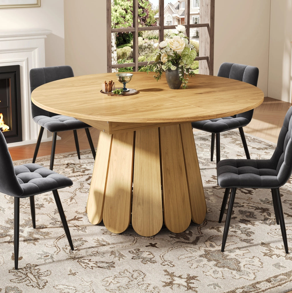 Tavolo da pranzo allungabile rotondo 118-158 cm; MDF; colore naturale