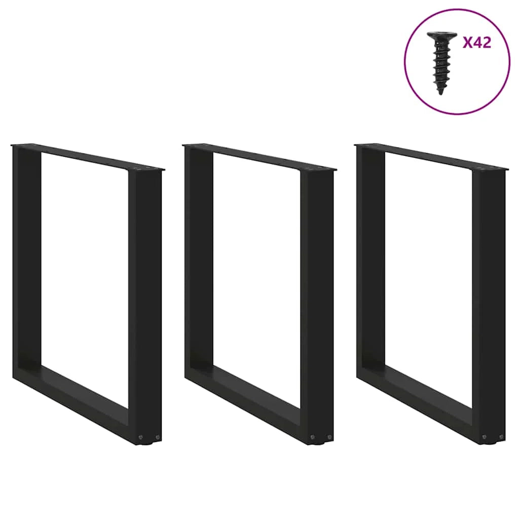 Set di 3 gambe per tavolo da pranzo a forma di U 80 x 72-73 cm con piedini regolabili design moderno in acciaio nero 02_0057444