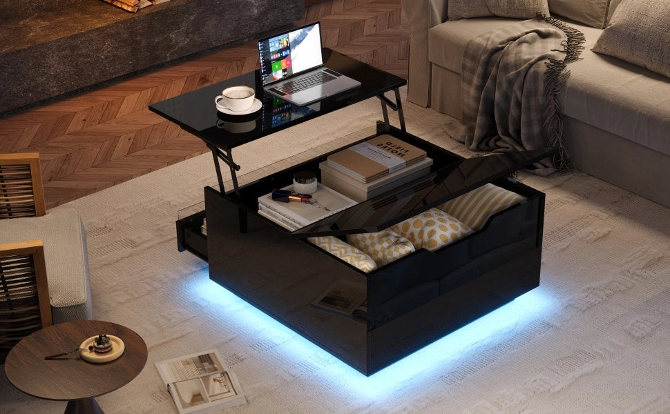TAVOLINO DA CAFFÈ 70 x 70 x 38 cm Nero in pannello di legno con LED