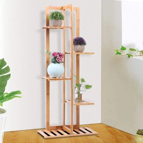 Supporto per piante - Bacinella alta e bassa per fiori - Supporto per piante in bambù - Decorazione per giardino - Balcone di casa - 45x22x103cm