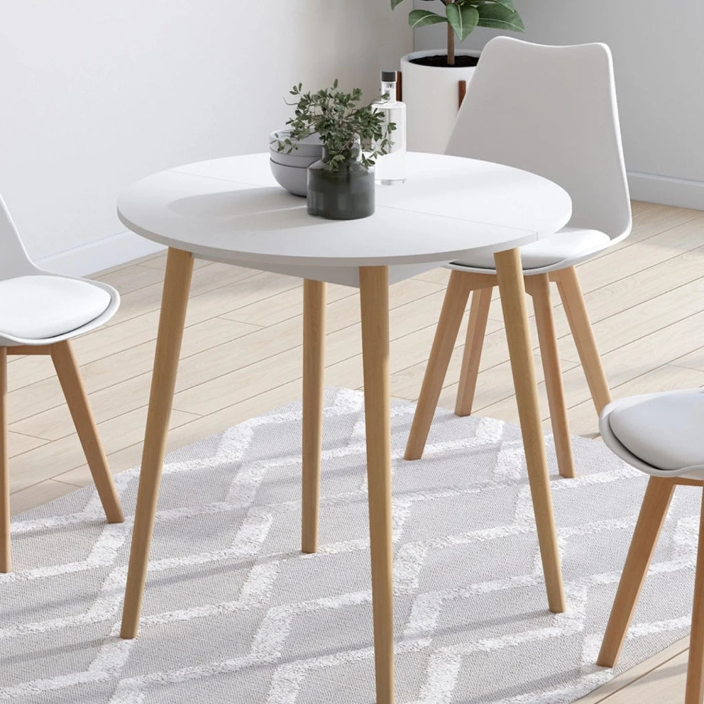 IDMarket - ANGELA Tavolo da pranzo rotondo per 4 persone gambe in legno bianco 80 cm