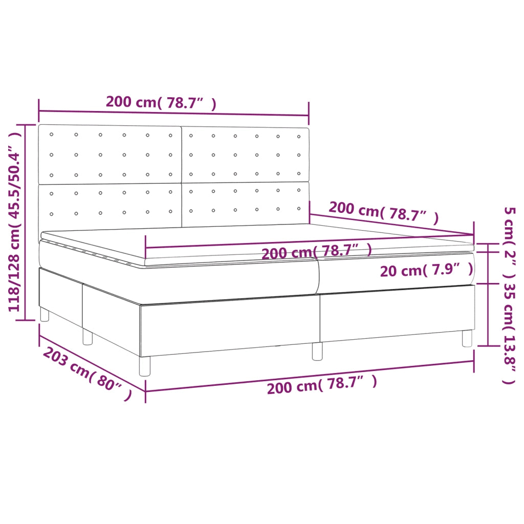 Giroletto a Molle con Materasso Grigio Scuro 200x200 cm Velluto