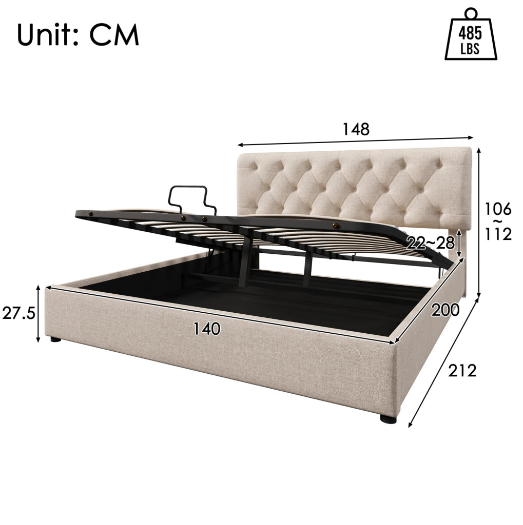 Letto contenitore 140x200 cm con materasso e testiera regolabile