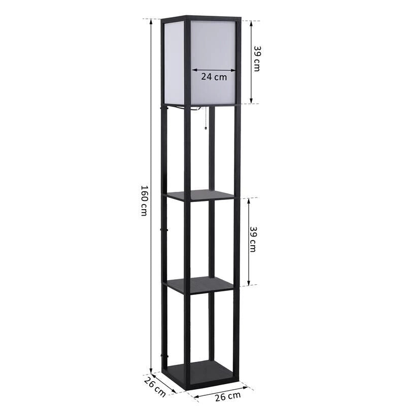 LAMPADA DA TERRA CON LIBRERIA 3 LIVELLI 26 X 26 X 160 CM NERO