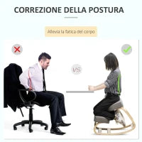 Sedia Inginocchiatoio Ergonomica in Legno di Betulla con Cuscino, 51x69x58 cm, Grigia