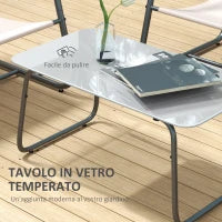 Salotto da Giardino con Divanetto, 2 Poltrone e Tavolino in Acciaio e Tessuto a Rete, Crema