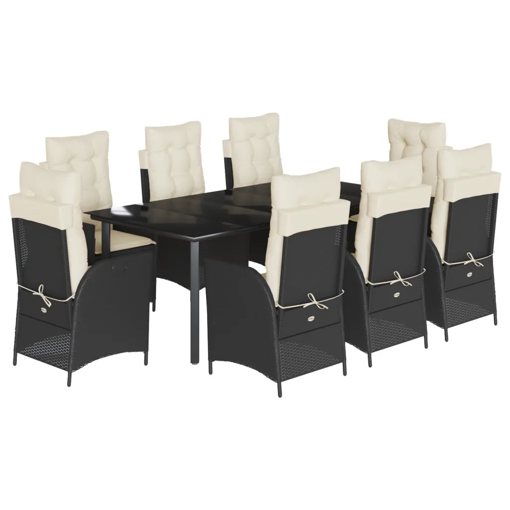 Set da Pranzo da Giardino 9 pz con Cuscini Nero in Polyrattan 3213172