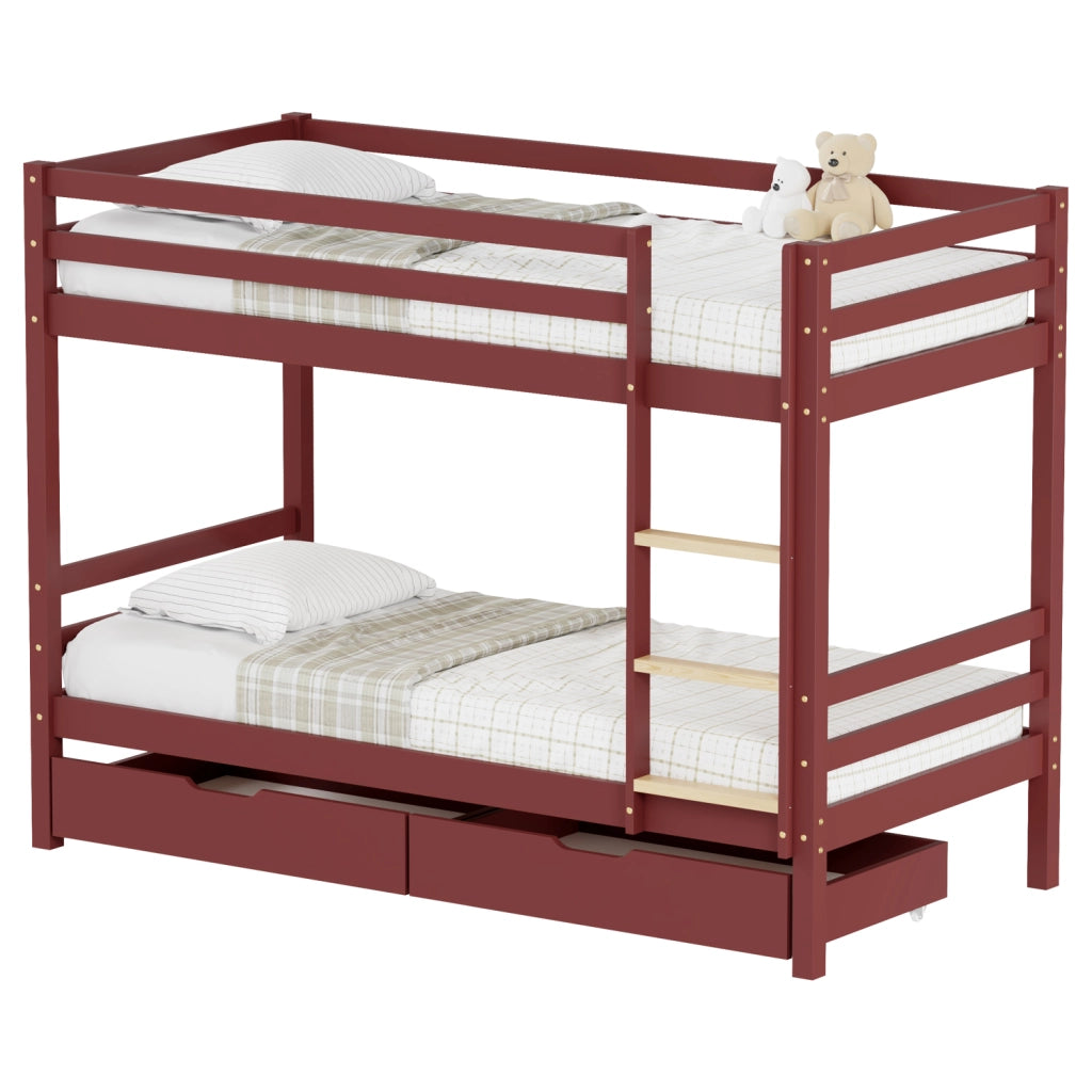 Letto a castello per bambini 190x90cm in terracotta con cassetti AMBRE