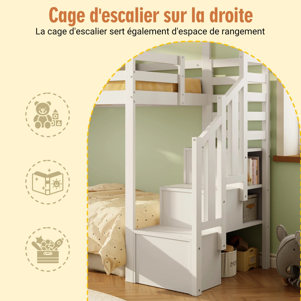 letto a castello in pino bianco 107 x 252;5 cm