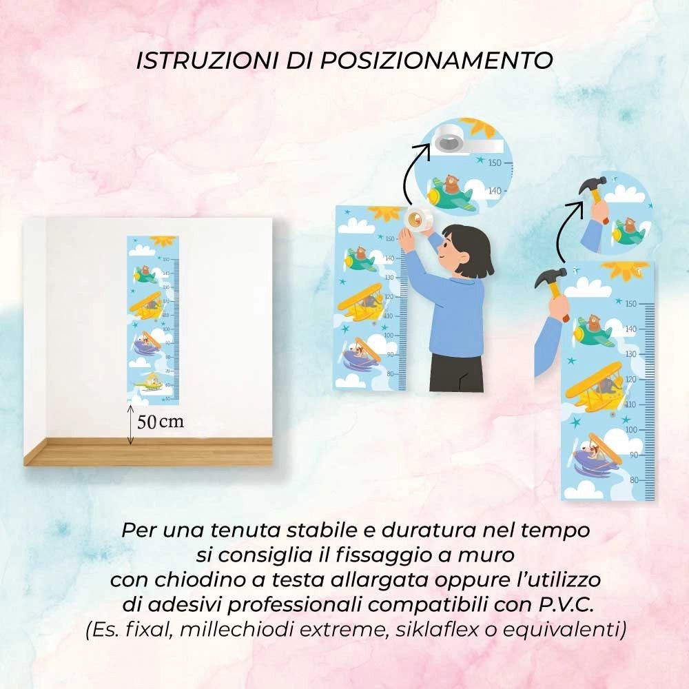 Metro Parete Misura Crescita Bambini in PVC 36x120 Cm Righello Grafico Altezza Muro Bimbi DIS_B