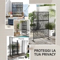 Separé Divisorio da Esterno Decorativo e Traliccio per Piante, Design a Foglie, 122x45x198 cm, Nero