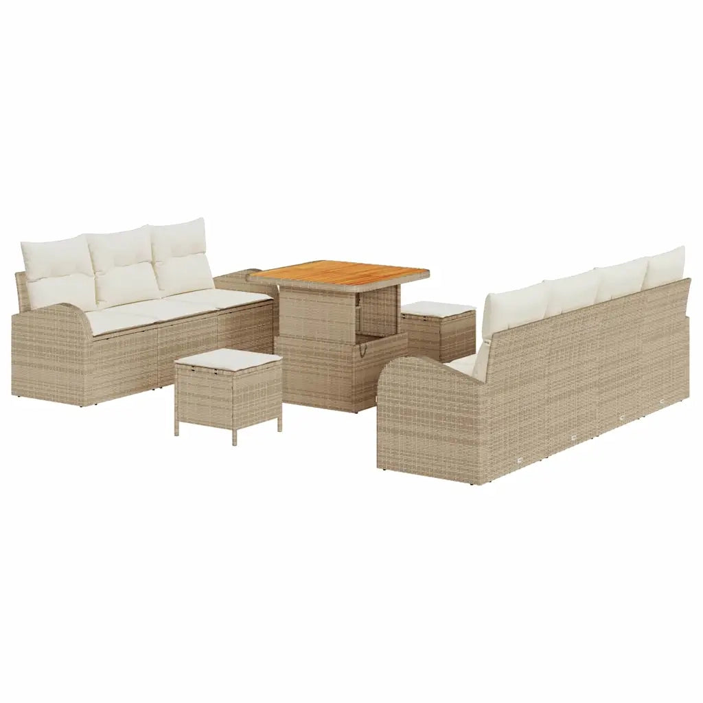 Set Divano da Giardino con cuscino 10 pcs Beige e Crema