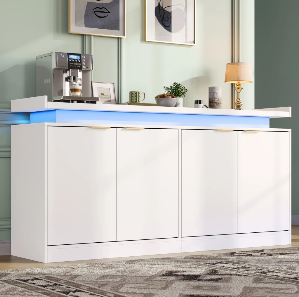 Madia bianca con LED RGB, 4 ante e ampio spazio contenitivo