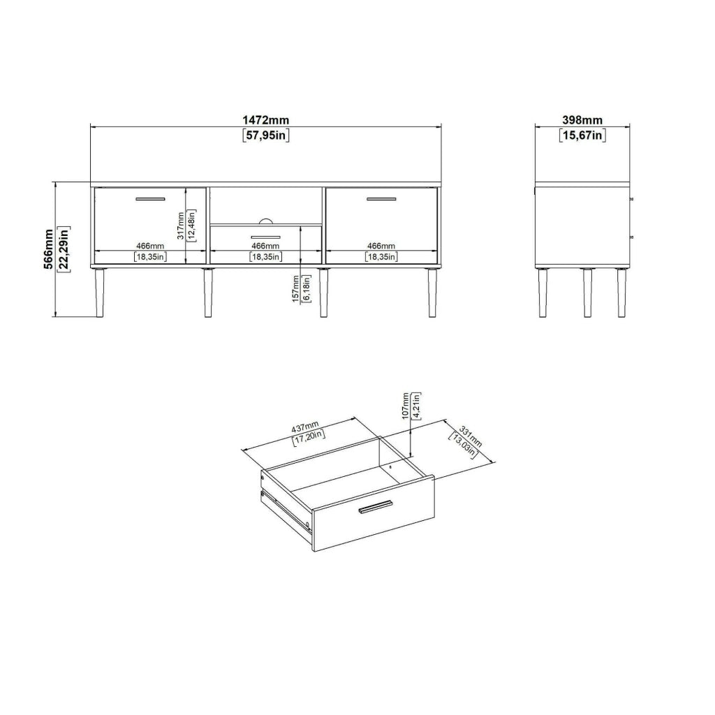 Mobile porta TV elie, Credenza da soggiorno, Armadio basso per TV, Base parete attrezzata, 147x40 h57 cm, Rovere