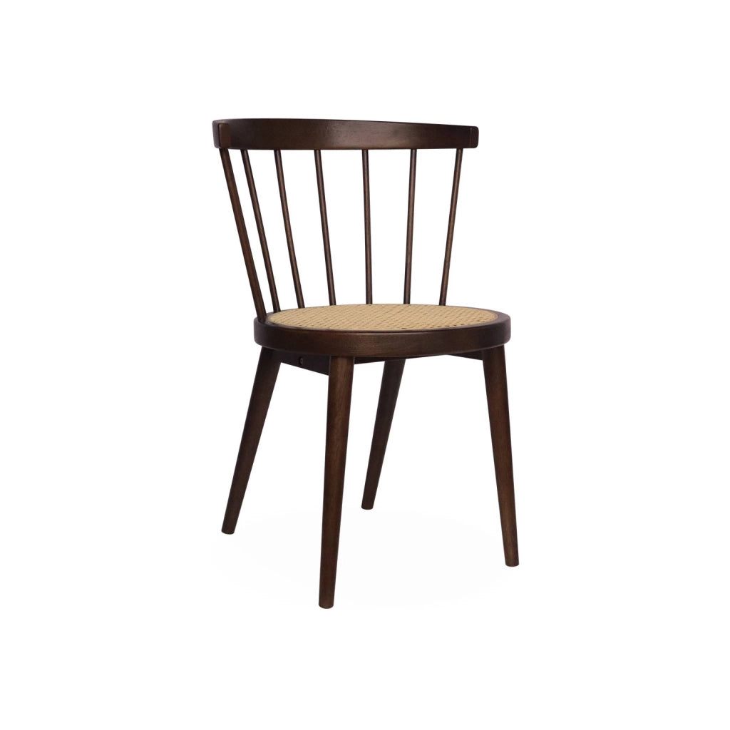 Set di 4 sedie in legno e paglia, marrone scuro