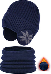 Set di cappello e sciarpa per bambini | Cappello e sciarpa in lana di lana calda per bambini | Cappello e sciarpa elastici con stampa fiocco di neve | Adatto per bicicletta, campeggio, sci | Età 4-10 anni - blu