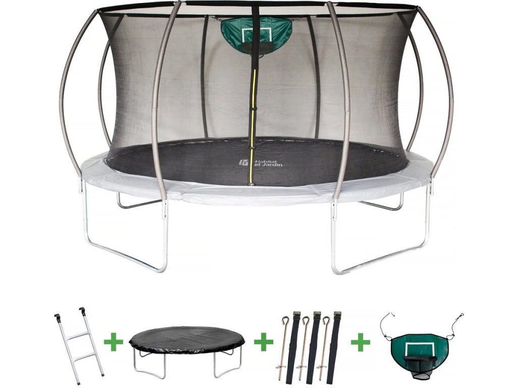 Trampolino con rete interna e canestro "jumper" Ø4,25 m - Grigio
