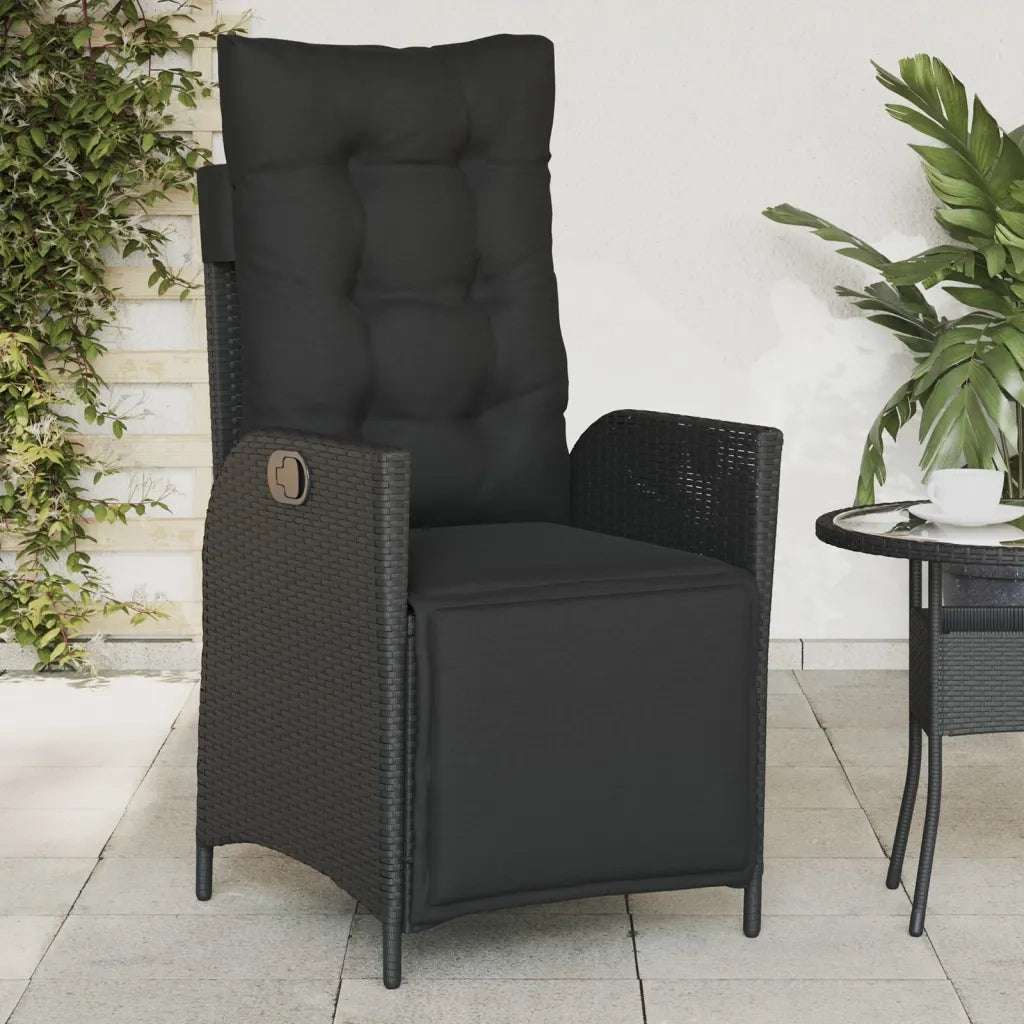Sedia Reclinabile da Giardino | Sedie da Esterno con Poggiapiedi Nera Polyrattan