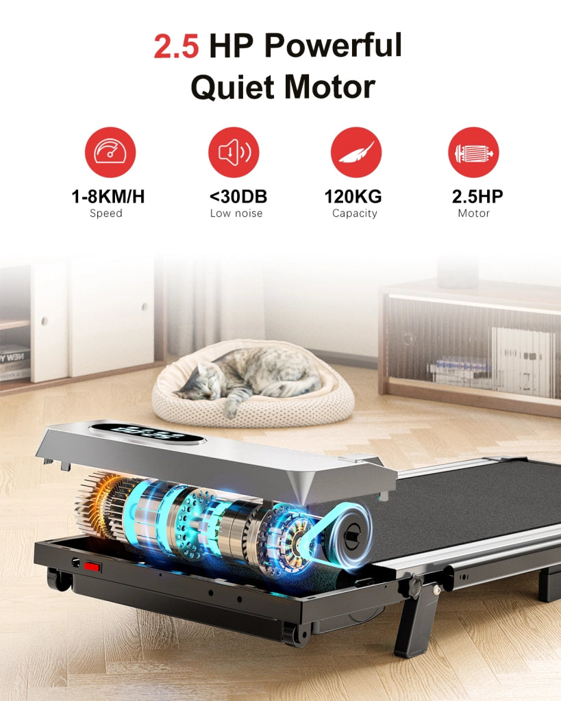 Tapis roulant domestico, Tapis roulant elettrico pieghevole  3 in 1, 2,5 HP, compatto portatile sottobanco, 8 km/h, display LED, 120 kg