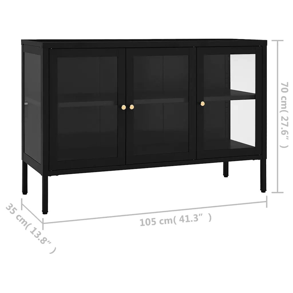 Credenza Nera 105x35x70 cm in Acciaio e Vetro 336067