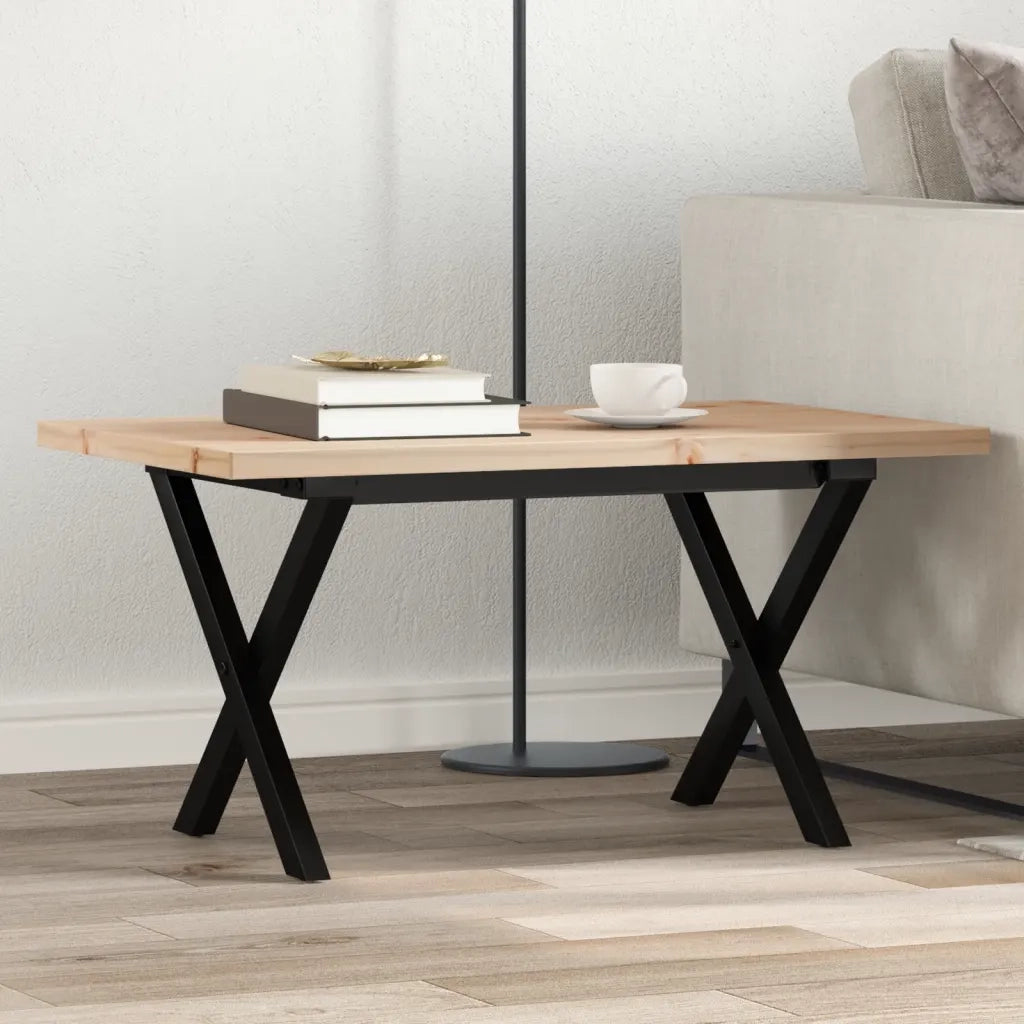 Tavolino Salotto Telaio a X 80x50x40,5 cm Legno Pino e Acciaio