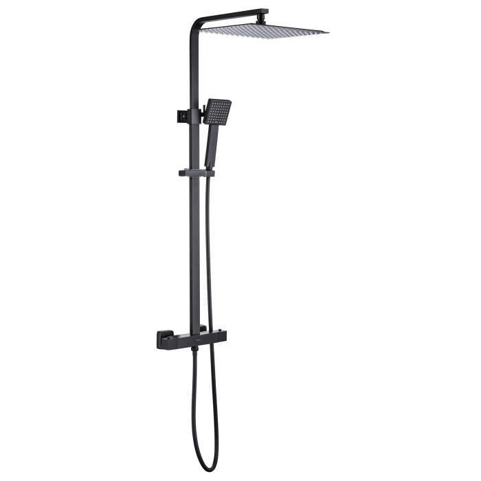 Colonna doccia OCEANIC - Miscelatore termostatico corpo freddo - Soffione doccia alto quadrato 30x30 cm - Nero opaco