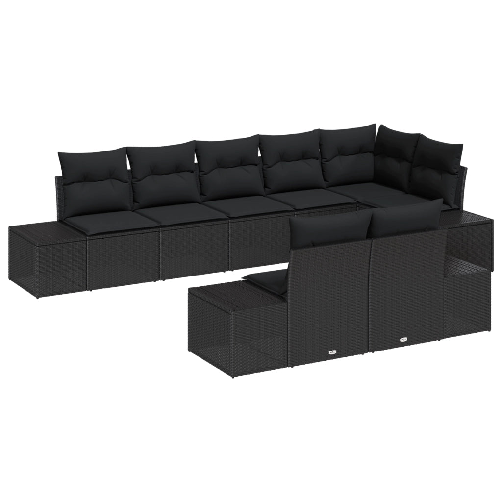 Set Divano da Giardino 8 Pezzi con Cuscini Nero in Polyrattan