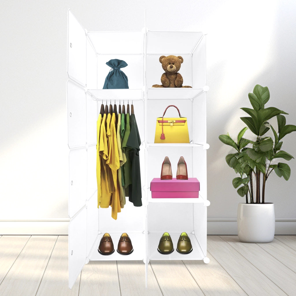 Cubo personalizzabile Guardaroba in scatola Semplicemente Nyana Home 8 Cubes/Porte Organizzazione domestica Appendiabiti Scarpiera 147x75x47 cm Bianco