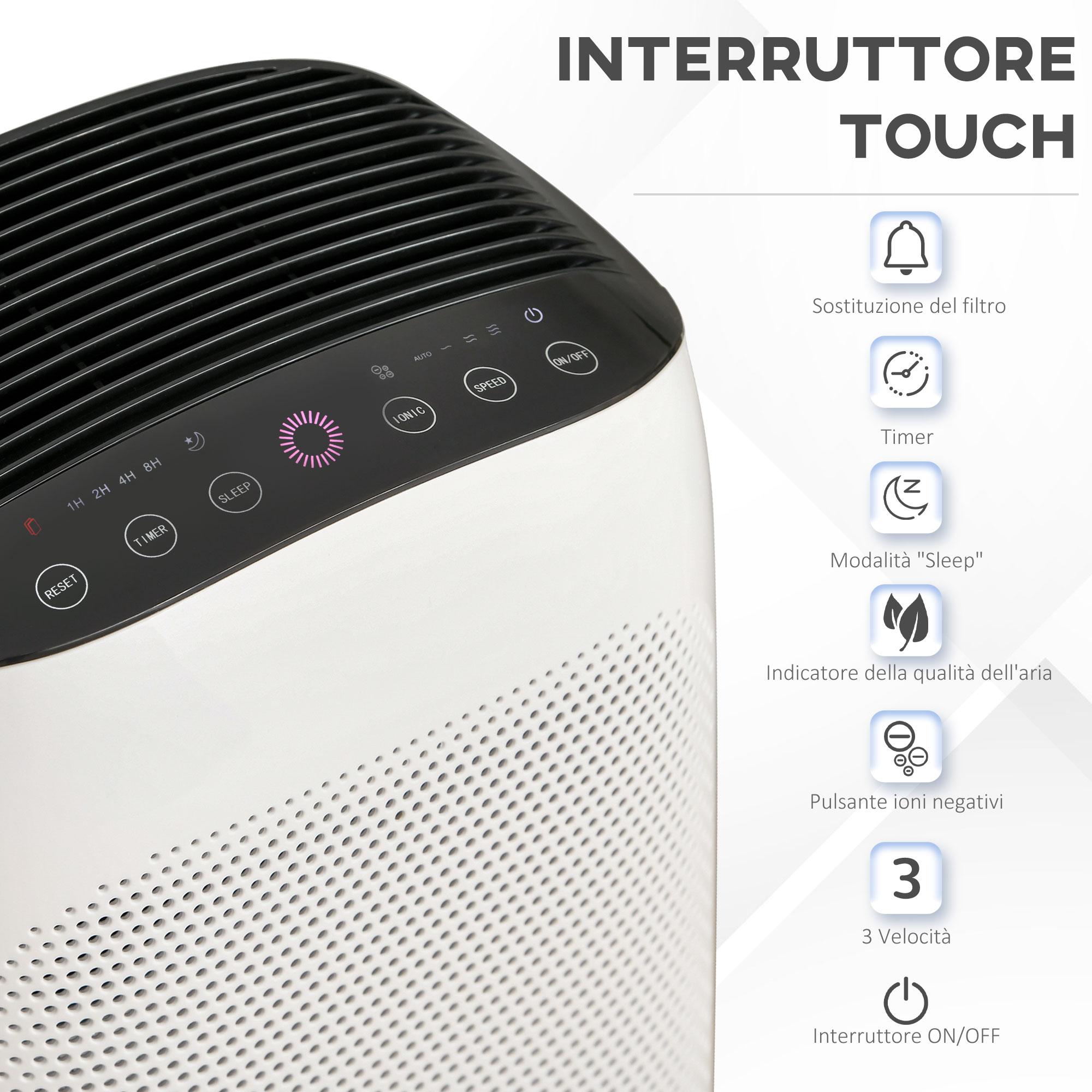 Purificatore d'Aria 32,7x22x55,8 cm 42W 3 Velocità Bianco