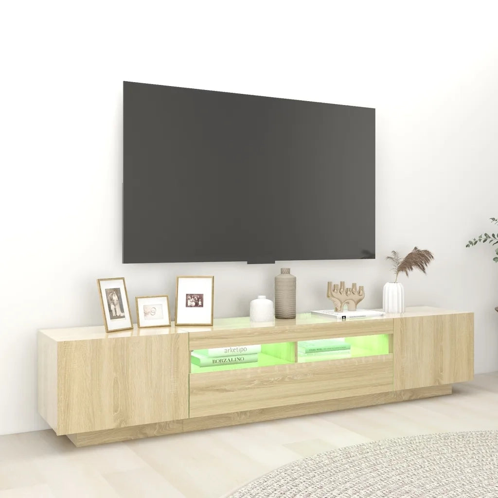 Mobile Porta TV con Luci LED Rovere Sonoma 200x35x40 cm 3081909