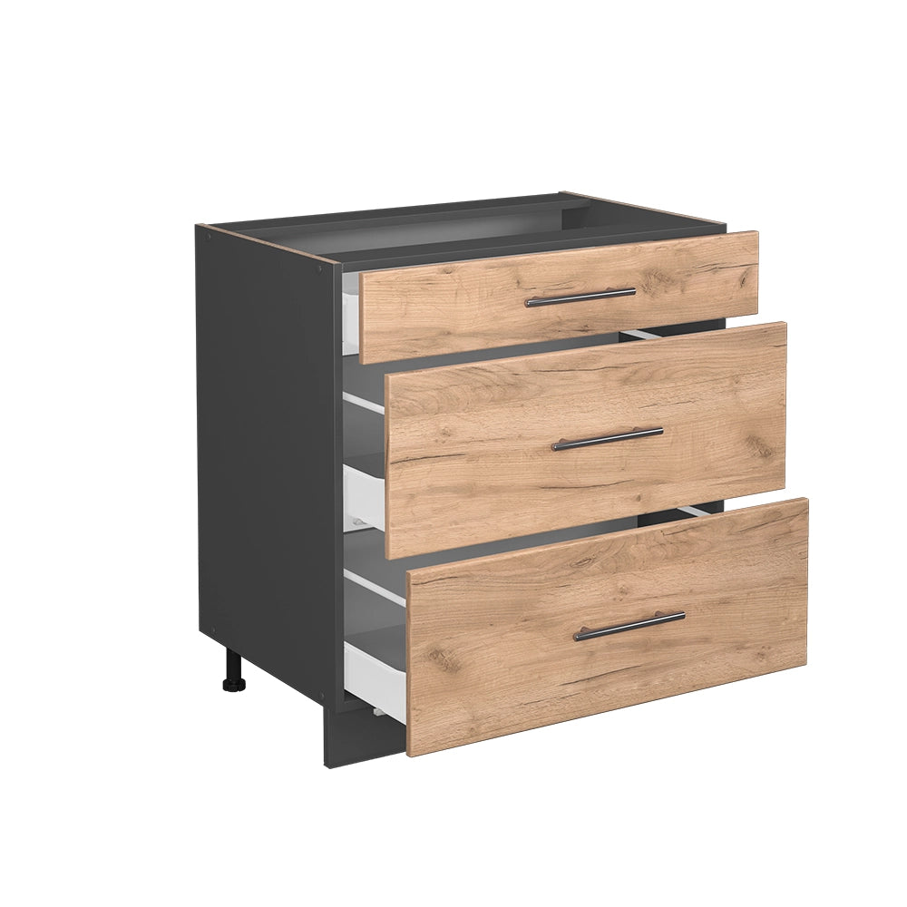 Mobiletto base per cucina Fame-Line Rovere dorato/Antracite 80 cm con 3 cassetti, PL Antracite Vicco