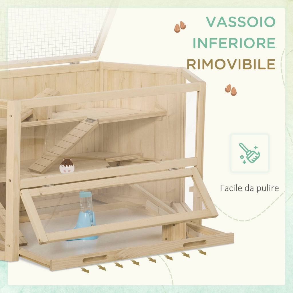 Casetta per Criceti 3 Livelli ¨C zephmum ¨C Legno, Parete Trasparente, 115x60x55cm