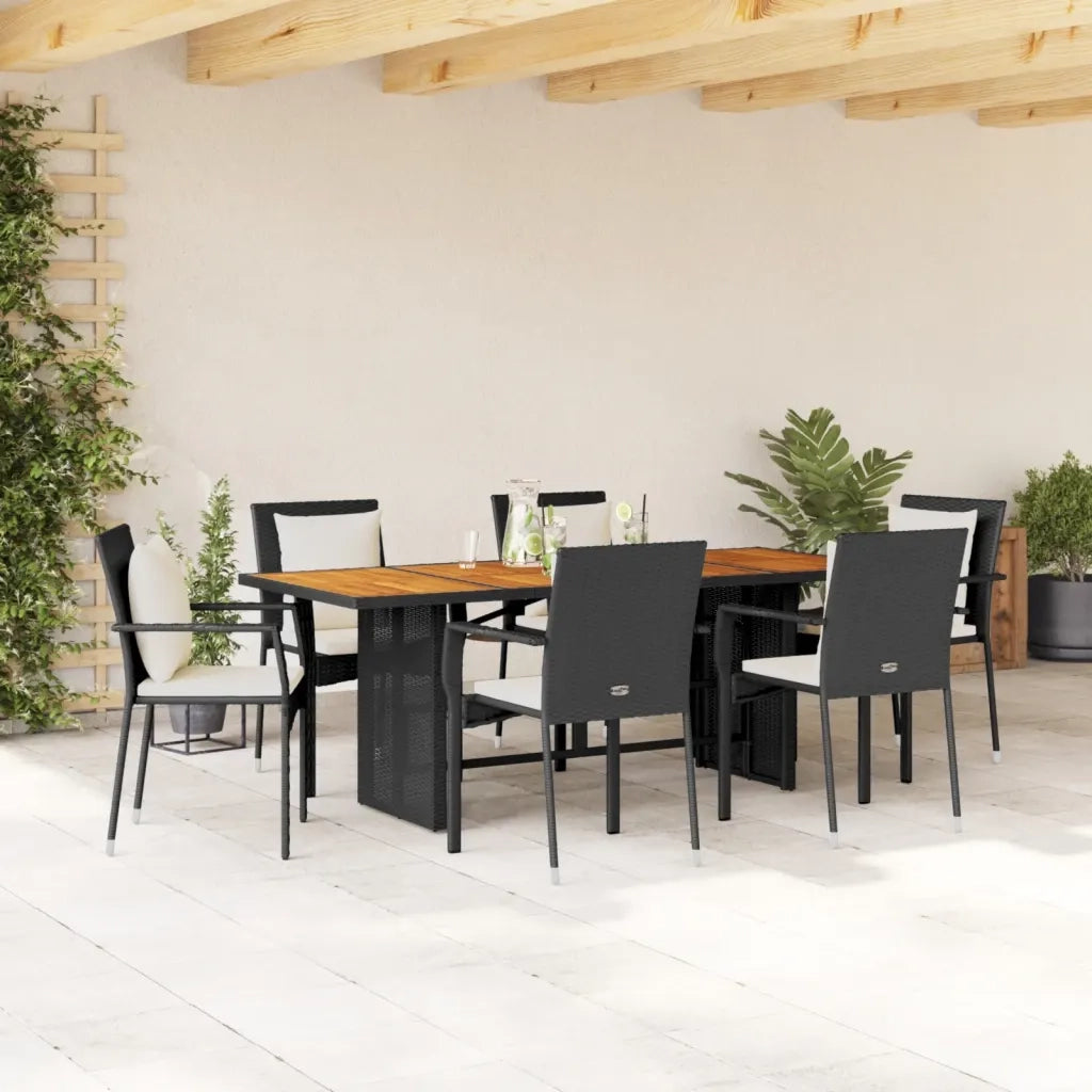 Set da Pranzo da Giardino 7 pz Nero con Cuscini in Polyrattancod mxl 113753