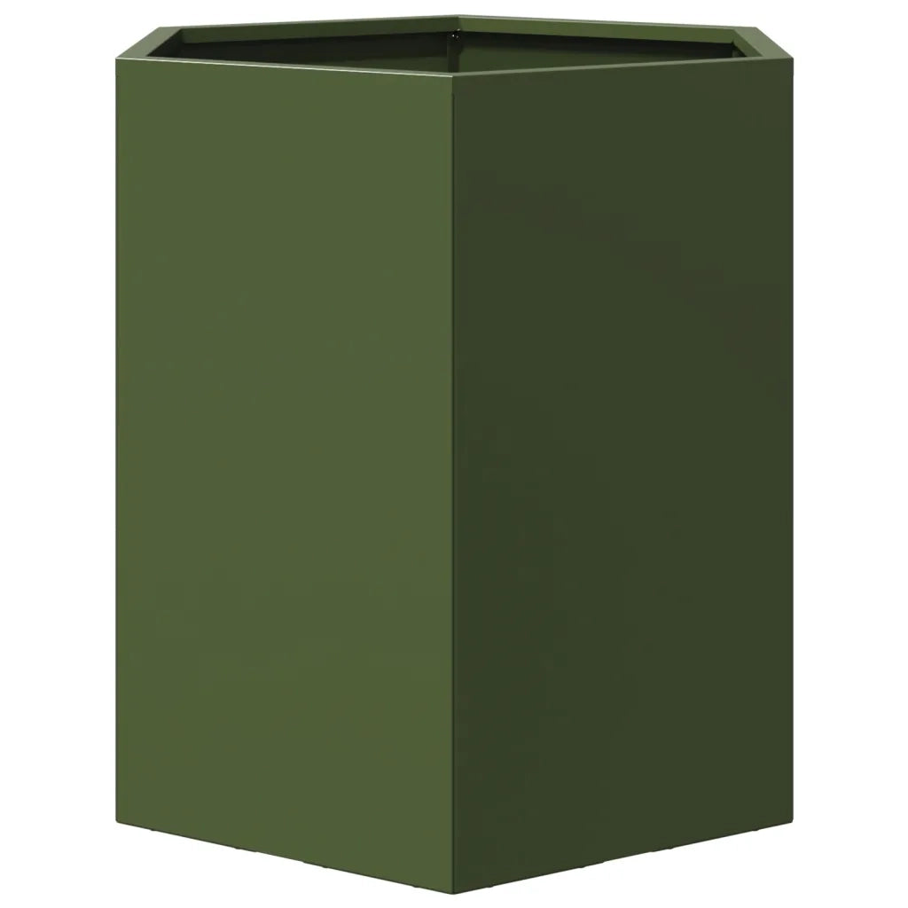 2 pz Fioriere | Cassetta per fiori | Vaso da Giardino Verde Oliva Esagono 46x40x45cm Acciaio
