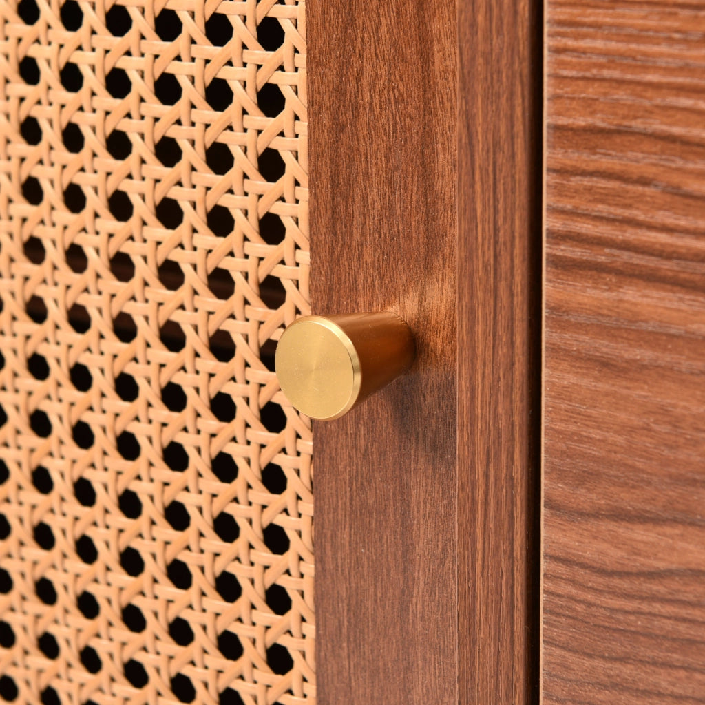 קומոդינה con 2 porte e 3 cassetti in effetto noce, ripiani regolabili, H90/B150/T40 cm