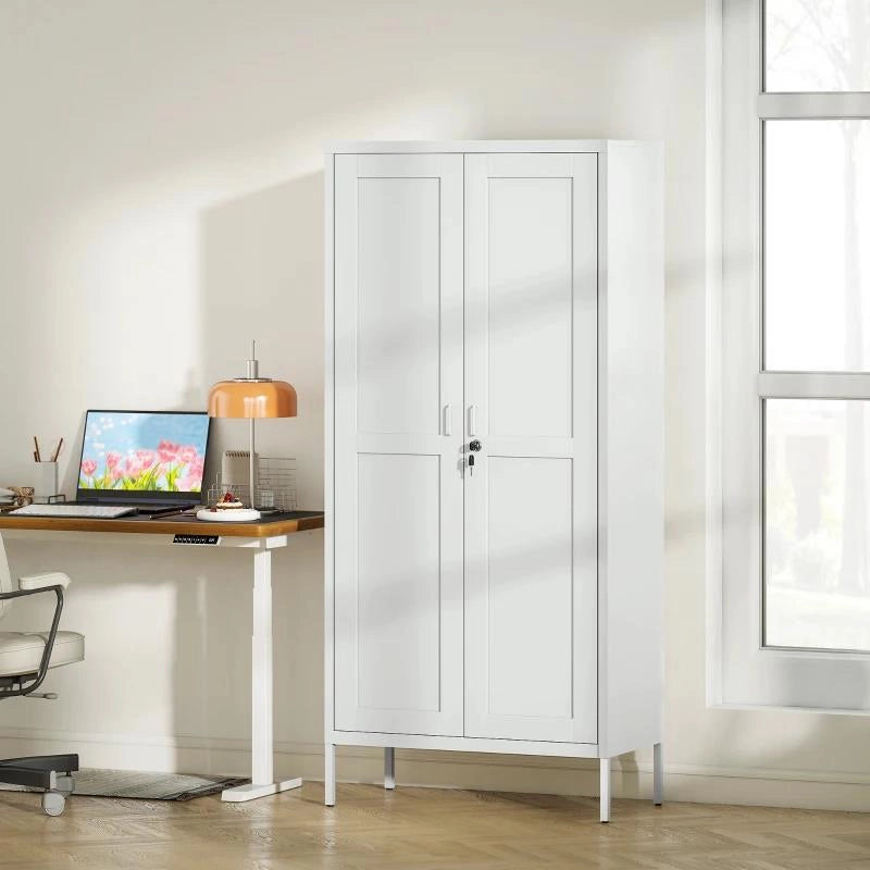 ARMADIO PER UFFICIO IN ACCIAIO A 3 RIPIANI REGOLABILI CON SERRATURA E 2 CHIAVI, 80X40X175 CM, BIANCO