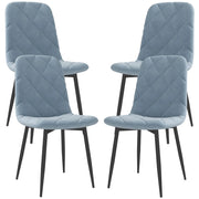 Set 4 Sedie per Cucina Imbottite 45x54x87 cm in Tessuto Effetto Velluto e Acciaio Azzurro