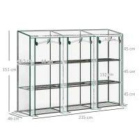 Serra da Giardino con Ripiani a 3 Livelli, Serra da Balcone, 3 Porte Avvolgibili con Zip, 215 x 46 x 151 cm, Verde