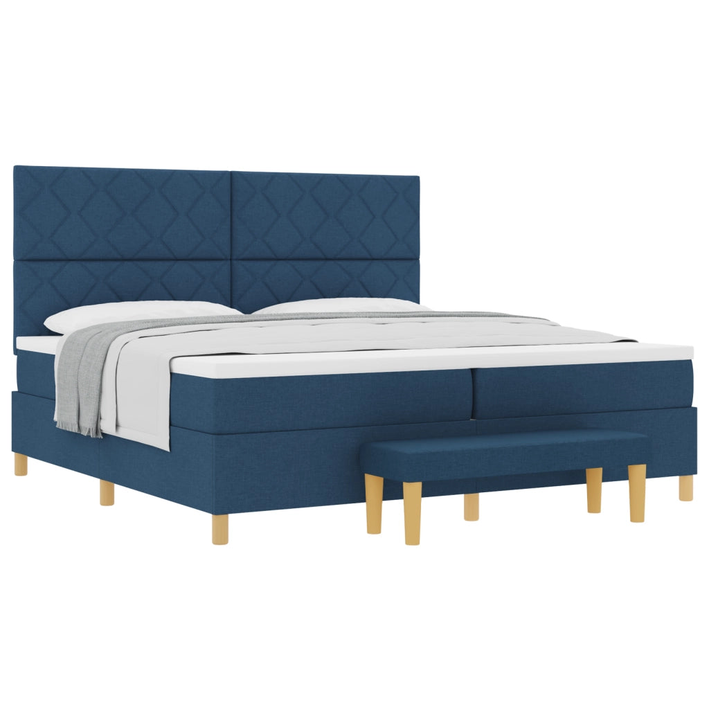 Letto a Box Spring con Materasso e Panchina Blu 200x200 cm Tessuto