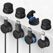 8 pezzi di supporti per cavi a rotazione per cavi | clip per cavi a 360° | gestione cavi e caricabatteria autoadesivo per telefono a letto, ufficio e cucina (nero)