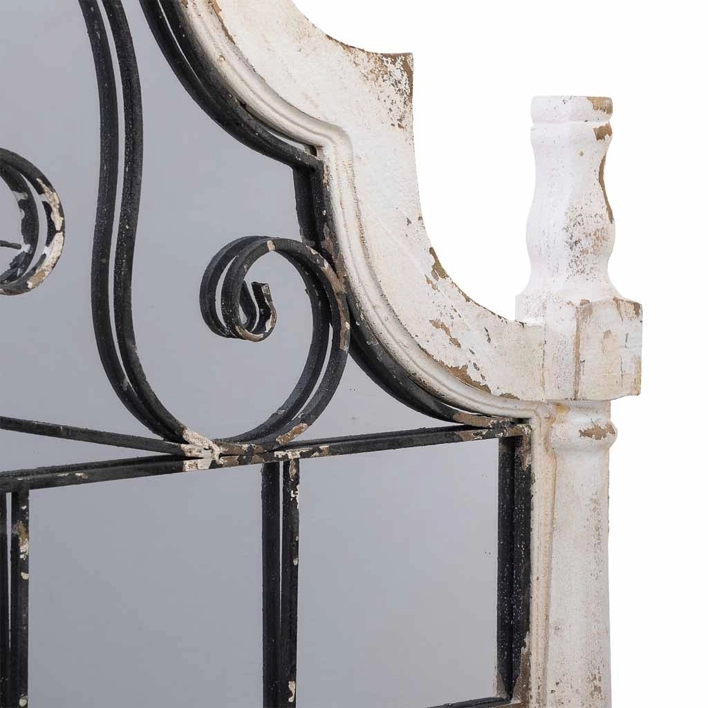 Specchio da parete in legno e metallo invecchiato bianco 128,5x6,5x89h
