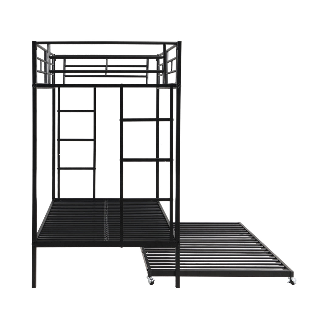 Letto a castello 90x200 cm in metallo nero con letto estraibile e sponde alte