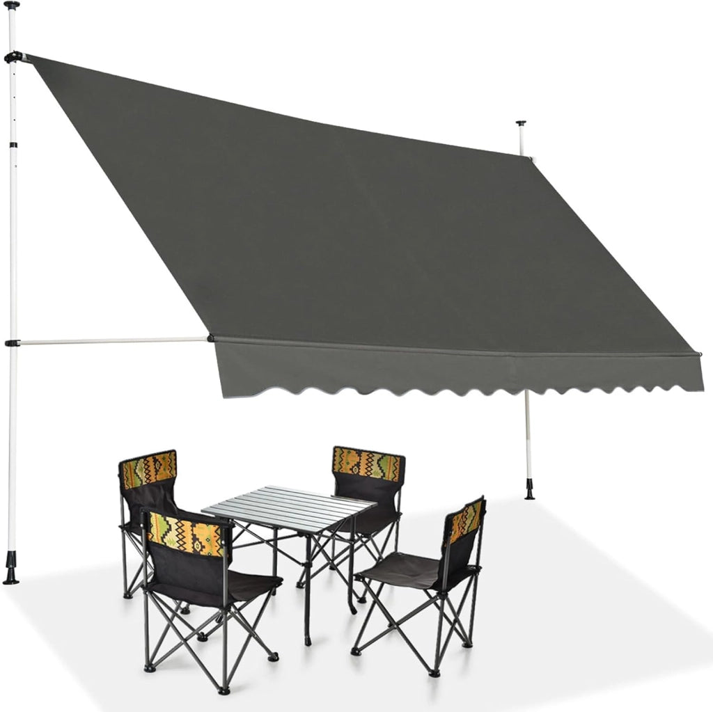 Tenda da Sole per Esterno, Tenda da Sole a Morsetto per Balcone con Struttura Telescopica e Tessuto Resistene ai Raggi Solari, Regolabile in Altezza e in Angolazione (350 cm, Grigio)