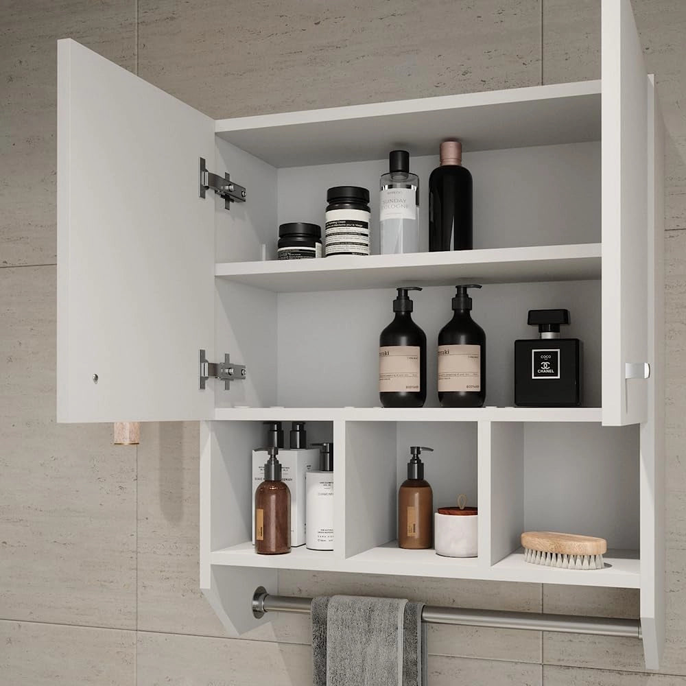 Mobile bagno Fynn, Bianco, 59.2 x 70.5 cm Pensile a 2 ante, da parete per la conservazione di accessori da bagno