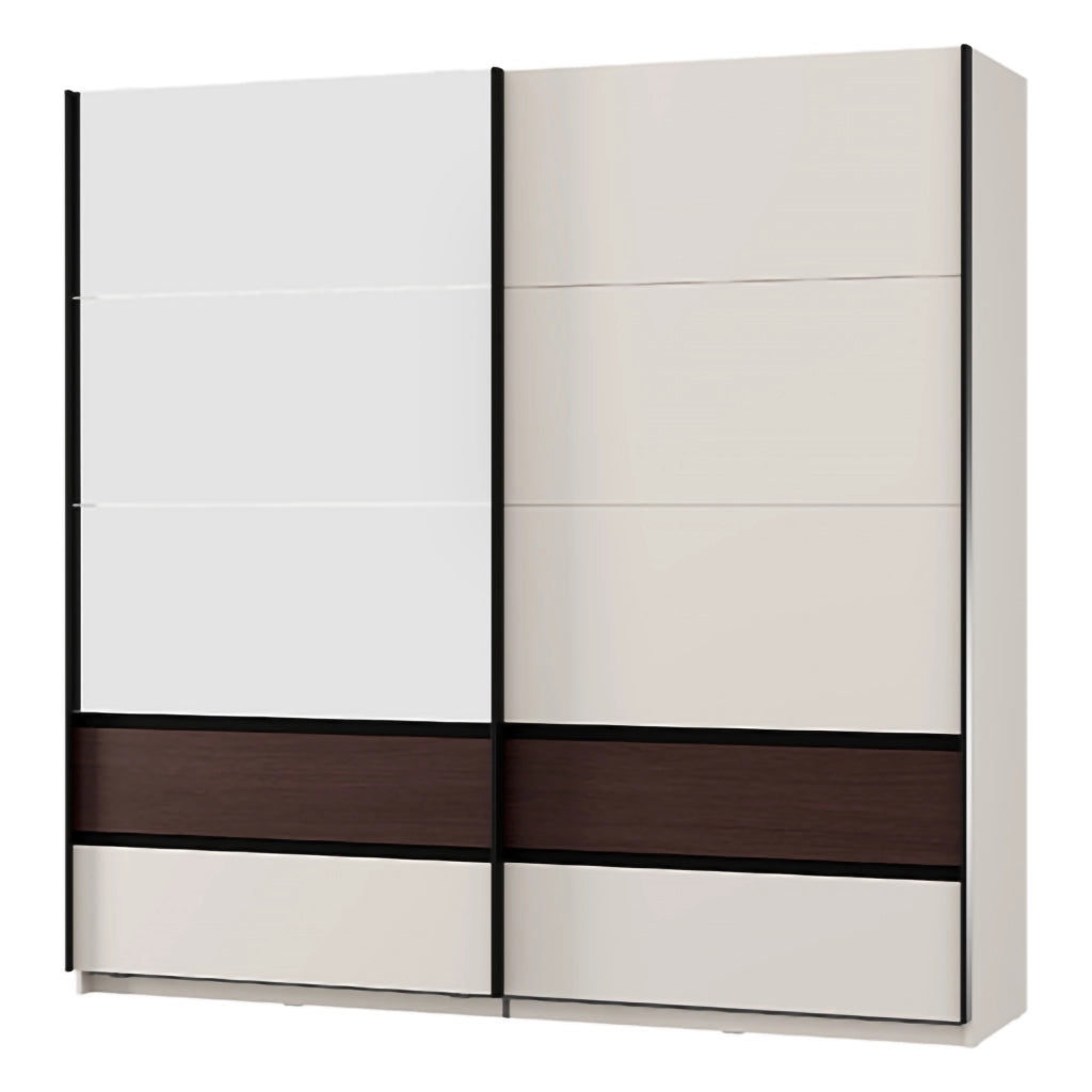 Armadio Camera da Letto Vangvi, Guardaroba 2 Ante 2 Ripiani, 220x217h cm Bianco Crema